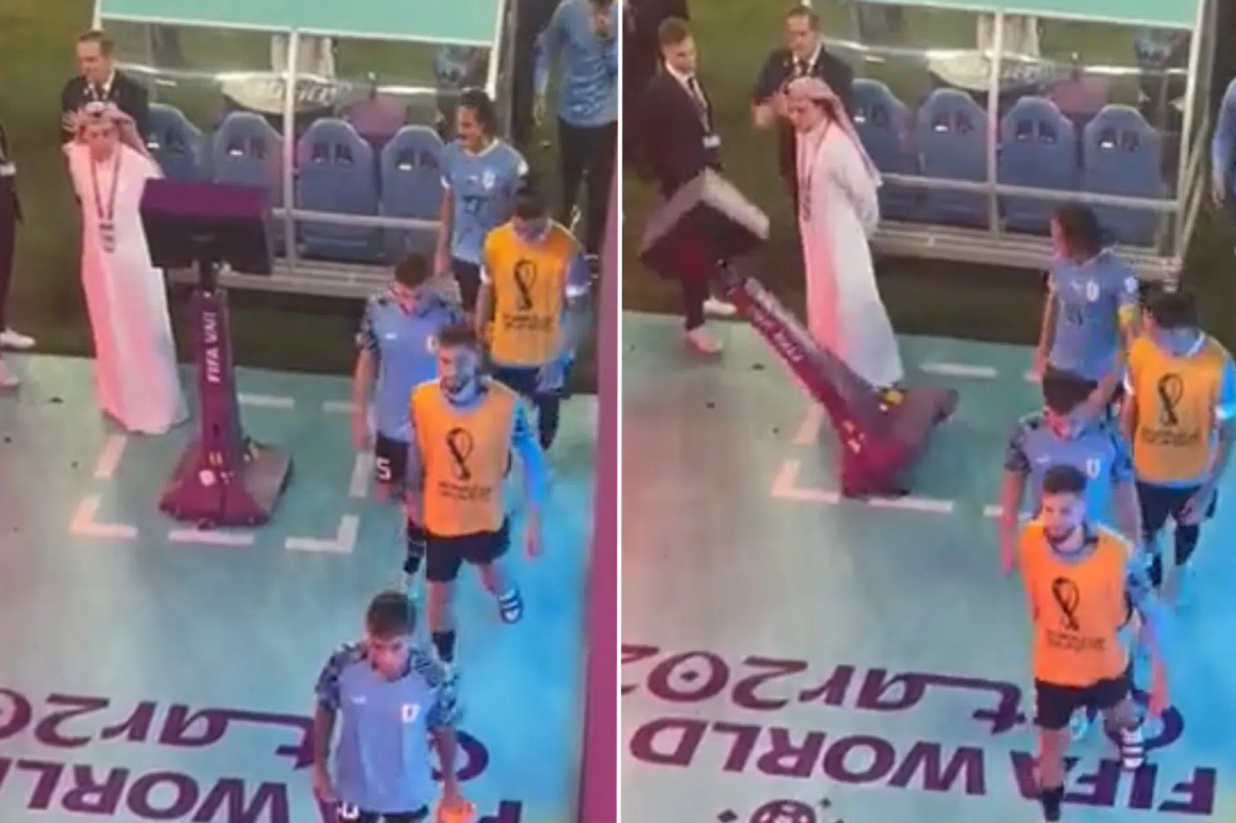 Woedende Cavani slaat VAR-scherm omver na uitschakeling Uruguay