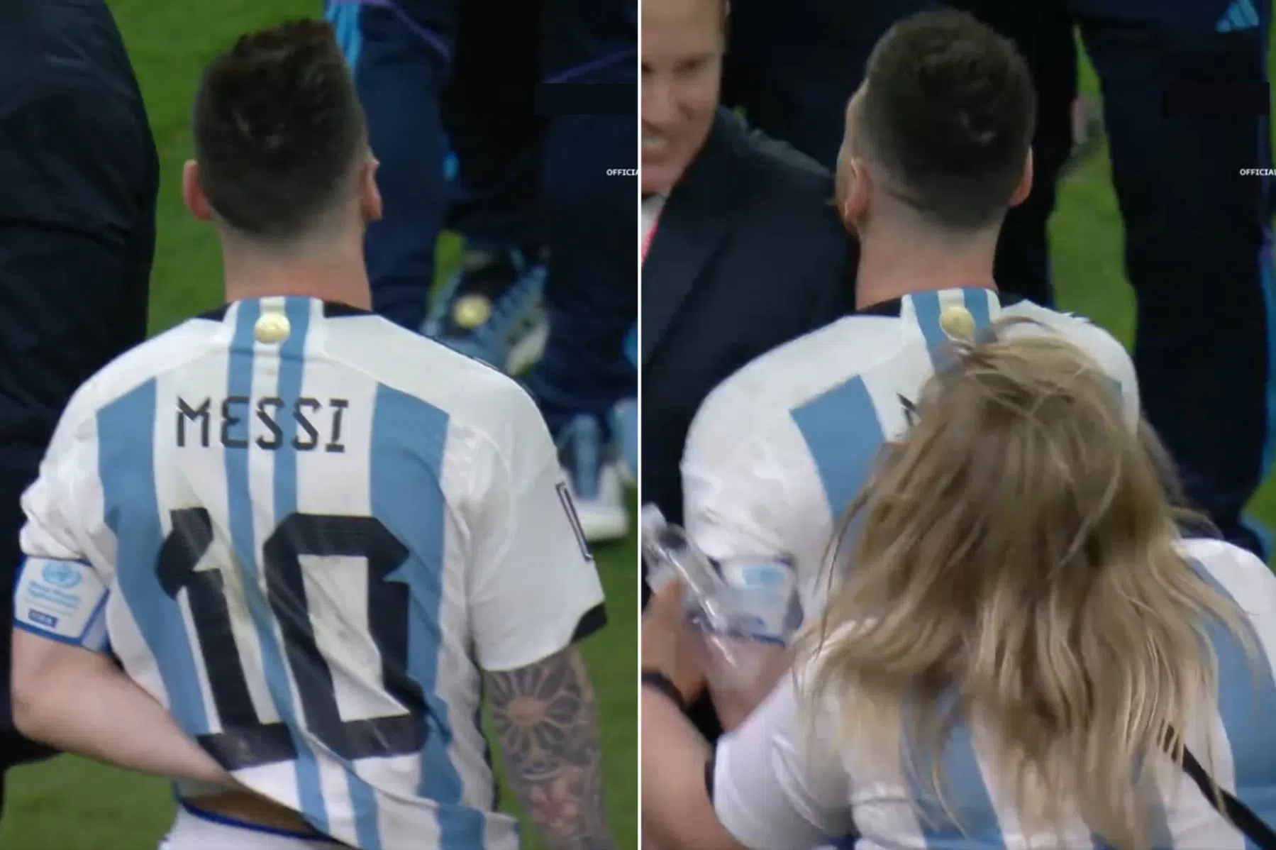 Moeder pakt verraste Messi van achteren beet in feestvreugde