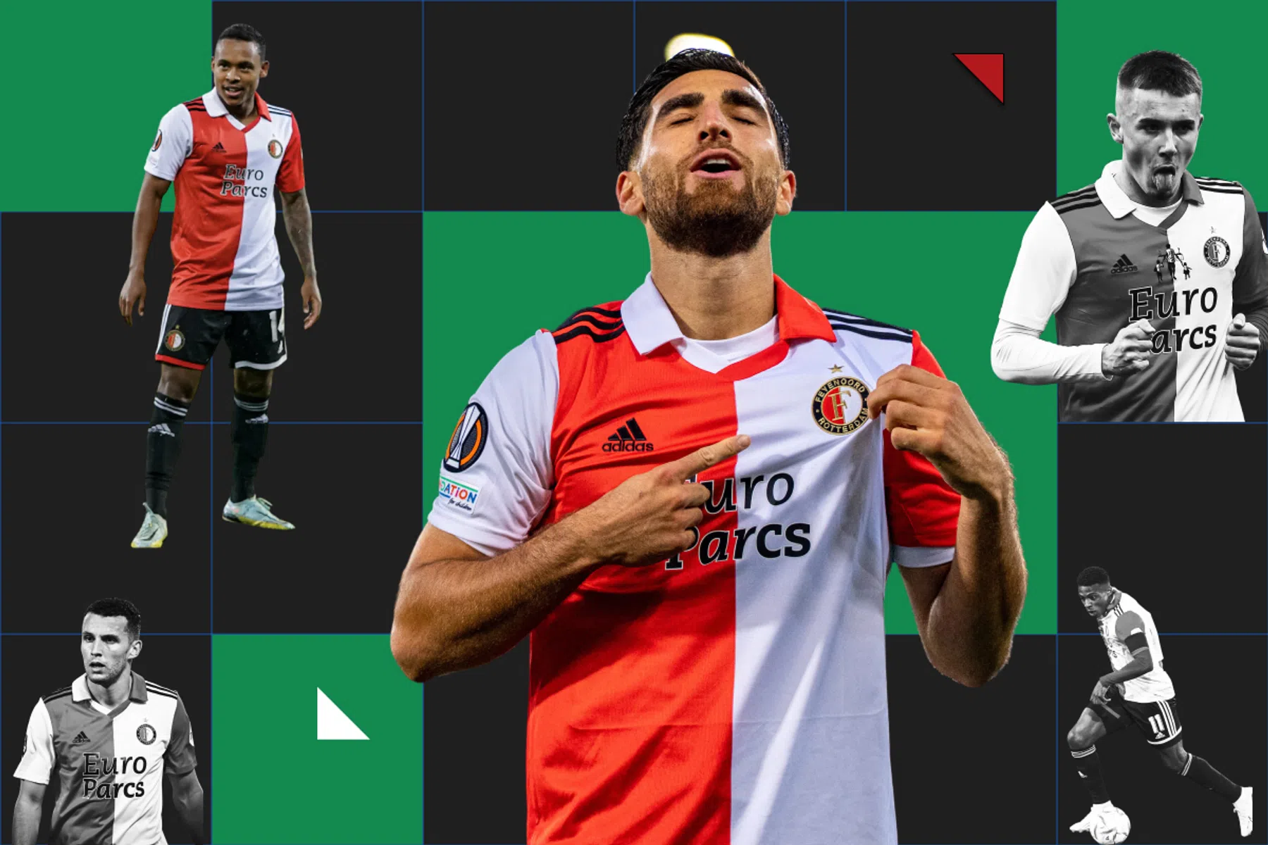 De buitenspelers van Feyenoord langs de meetlat