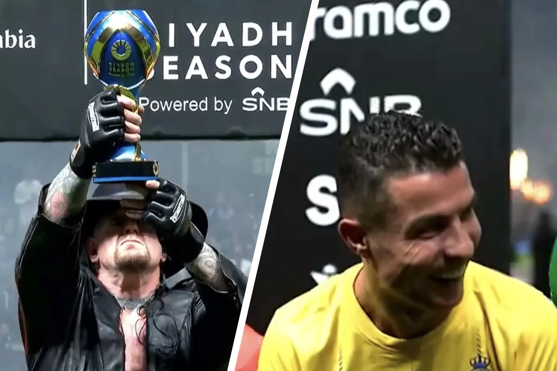 WWE-legende tilt beker de lucht in, Ronaldo kan zijn lach niet inhouden