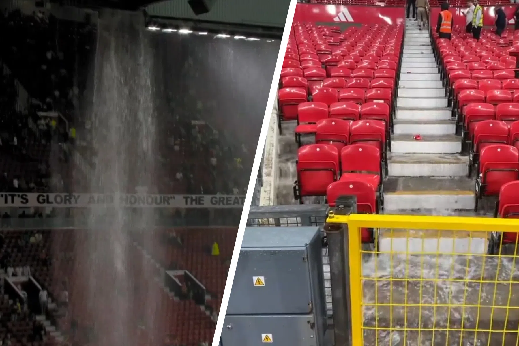Het water komt op verouderd Old Trafford uit alle hoeken en gaten