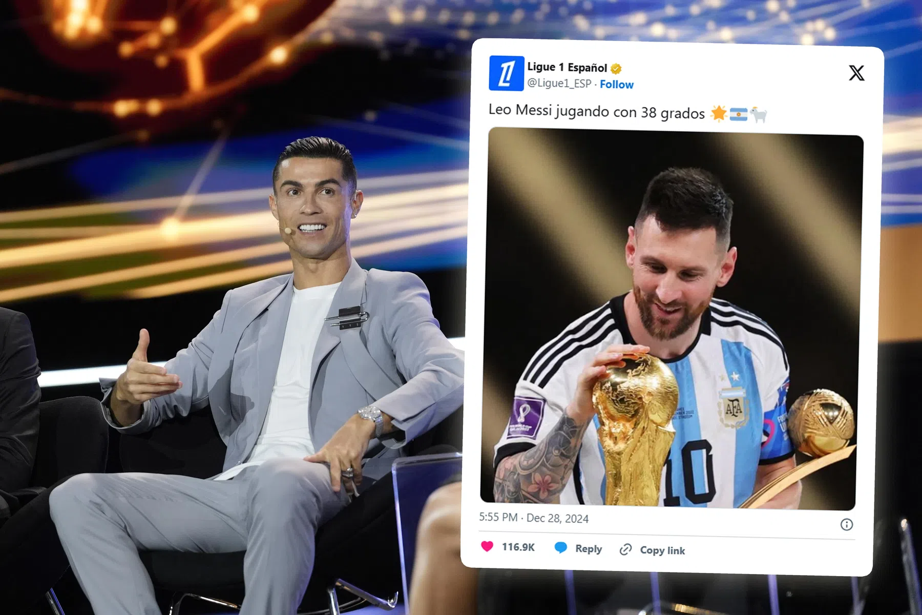 Ligue 1 slaat terug naar Ronaldo met Messi-post
