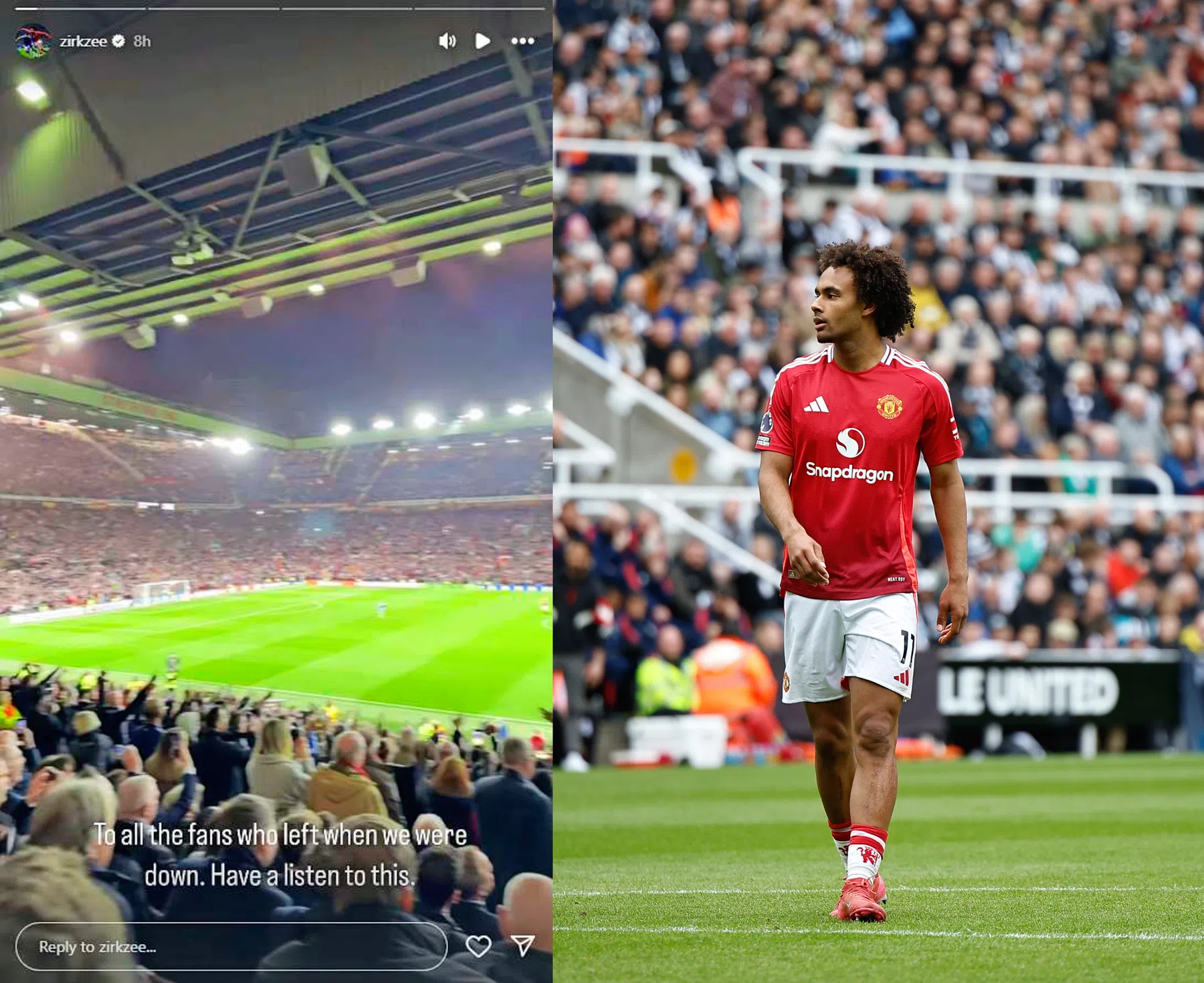 Zirkzee geeft vroeg vertrekkende Man Utd-fans een standje