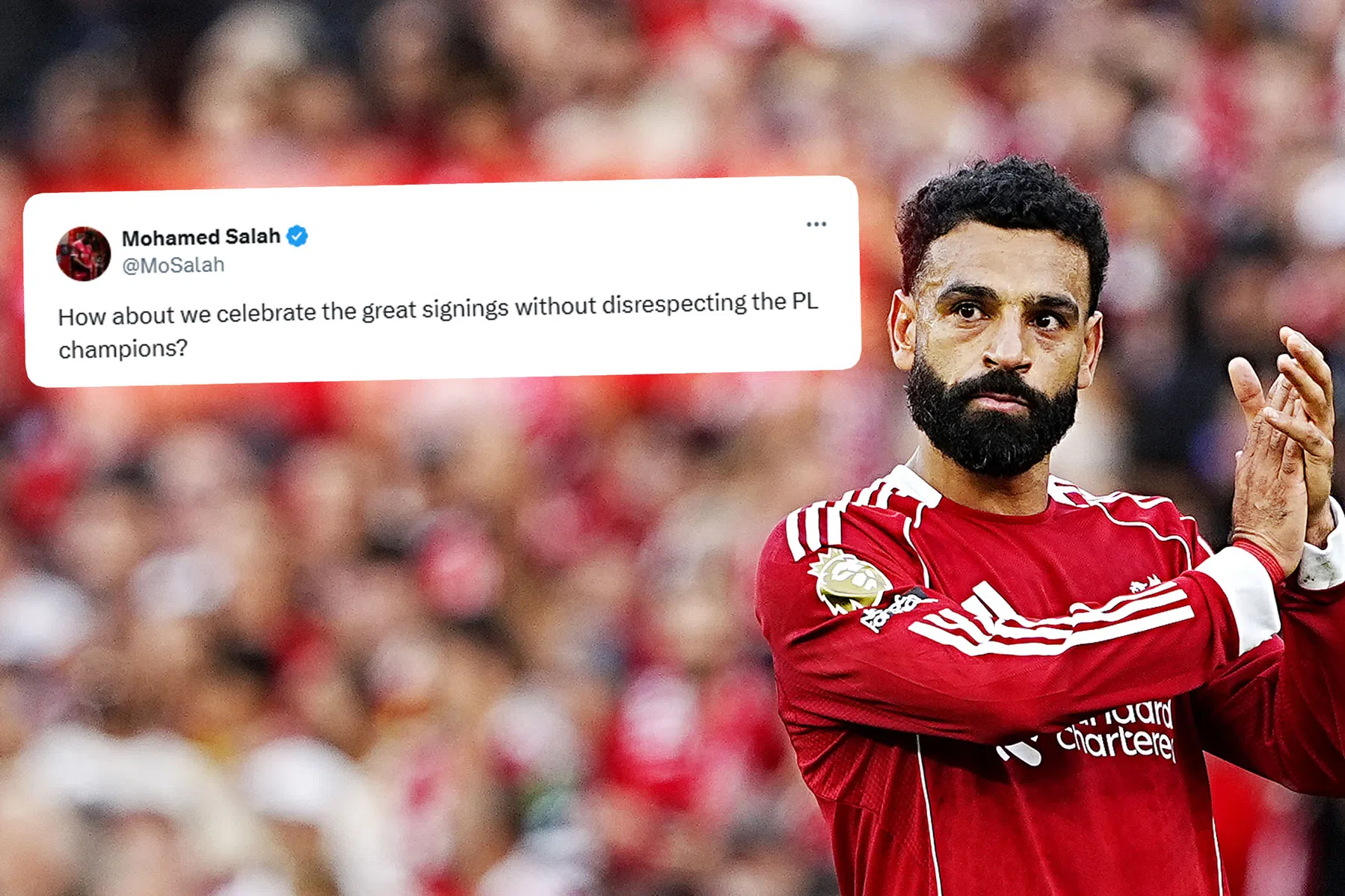 Salah valt uit richting supportersplatform Liverpool