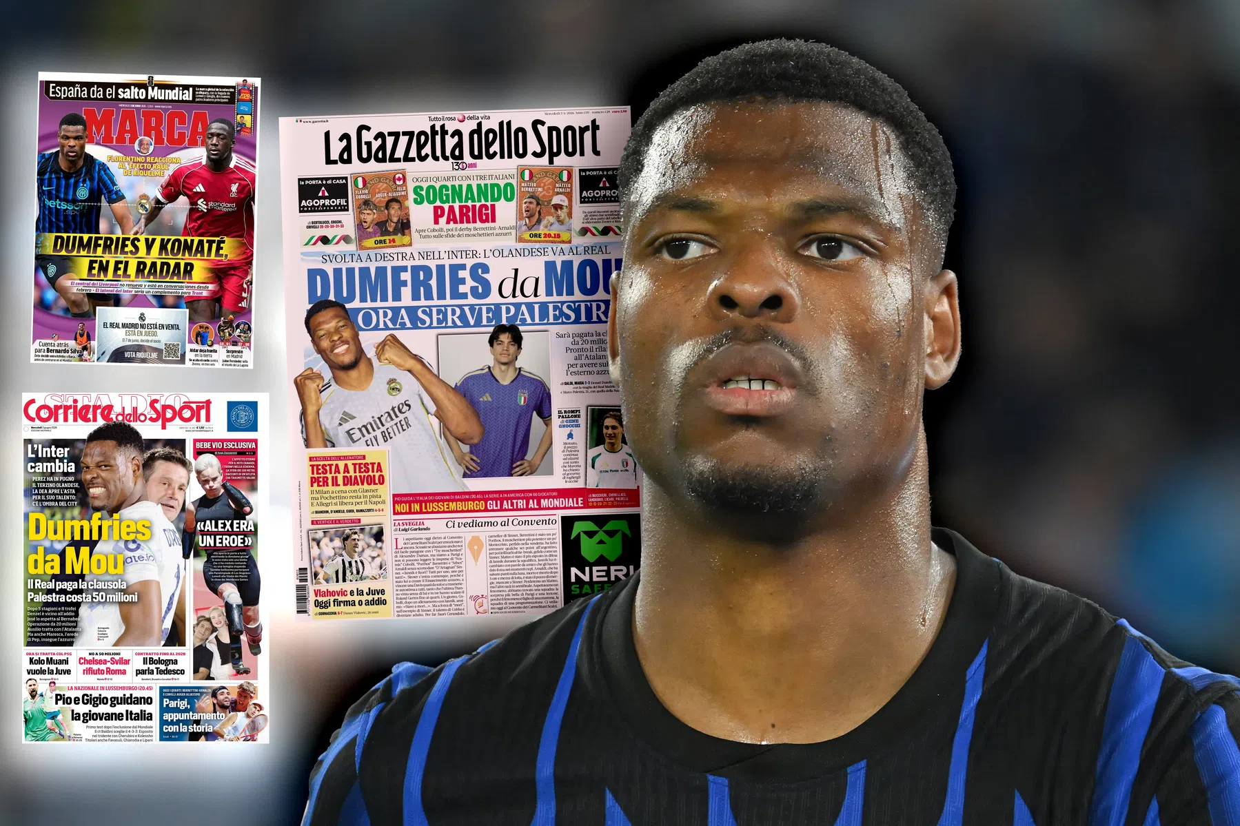 'Nieuwe Maicon' Dumfries prijkt op voorpagina's: 'Mourinho is gecharmeerd van hem'